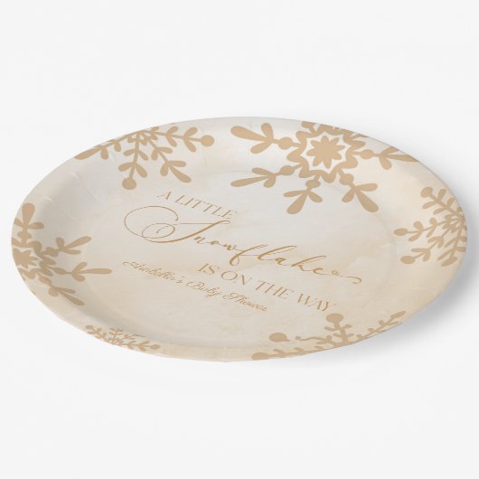 Eine kleine Snowflake Winter Wonderland Baby Dusch Pappteller (Schrägansicht)