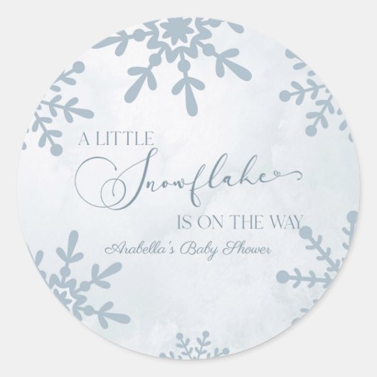 Eine kleine Snowflake Winter Wonderland Baby Dusch Runder Aufkleber (Vorderseite)