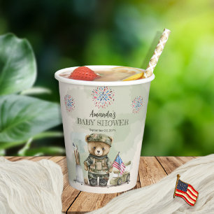 Eine kleine Soldat Junge Teddy Bear Babydusche Pappbecher