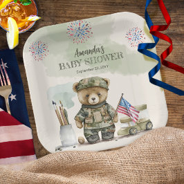 Eine kleine Soldat Junge Teddy Bear Babydusche Pappteller