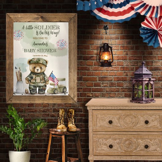 Eine kleine Soldat Junge Teddy Bear Babydusche Poster