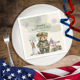 Eine kleine Soldat Junge Teddy Bear Babydusche Serviette