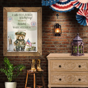 Eine kleine Soldat Teddybär-Baby-Party Poster
