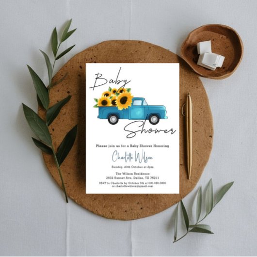 Eine kleine Sonnenblume ist auf dem Weg zur Babydu Einladung