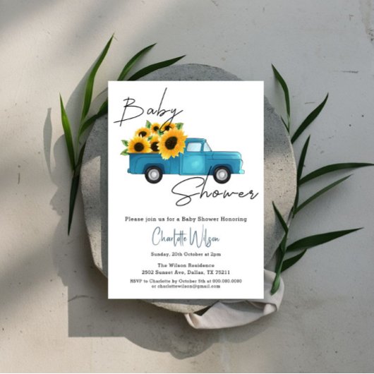 Eine kleine Sonnenblume ist auf dem Weg zur Babydu Einladung