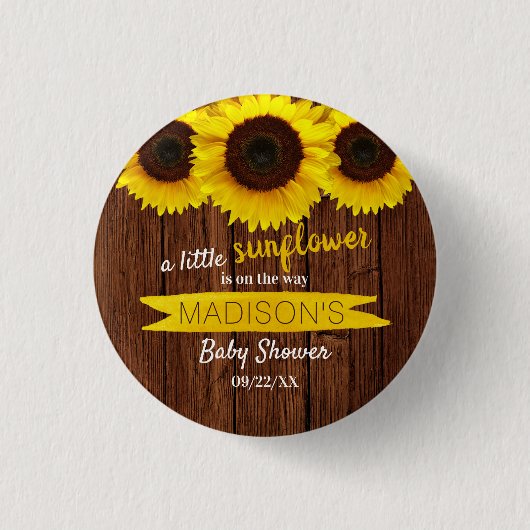 Eine kleine Sonnenblume ist unterwegs! Babyparty Button (Vorderseite)