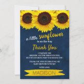 Eine kleine Sonnenblume ist unterwegs! Babyparty Dankeskarte (Vorderseite)