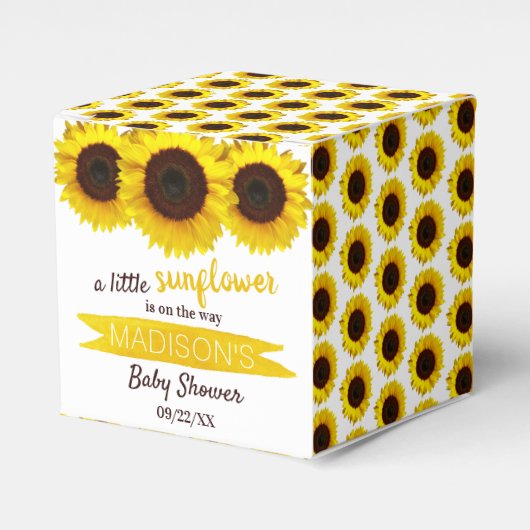 Eine kleine Sonnenblume ist unterwegs! Babyparty Geschenkschachtel (Vorderseite)