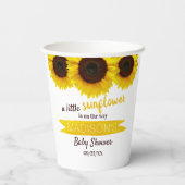 Eine kleine Sonnenblume ist unterwegs! Babyparty Pappbecher (Rückseite)