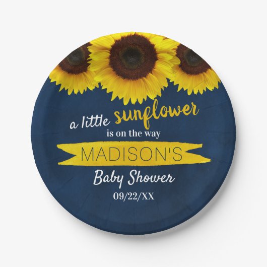 Eine kleine Sonnenblume ist unterwegs! Babyparty Pappteller (Vorderseite)