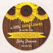 Eine kleine Sonnenblume ist unterwegs! Babyparty Runder Pappuntersetzer (Vorderseite)