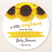 Eine kleine Sonnenblume ist unterwegs! Babyparty Runder Pappuntersetzer (Vorderseite)