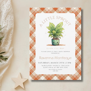 Eine kleine Sprossen-Pflanze Orange Gingham-Baby-P Einladung