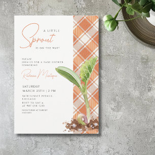 Eine kleine Sprossen-Pflanze Orange Gingham-Baby-P Einladung
