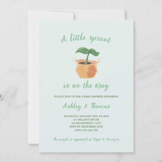 Eine kleine Sprout Garden Pflanze Kinderdusche Einladung (Vorderseite)