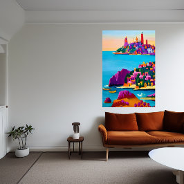 Eine kleine Stadt direkt am Meer | AI Art Poster