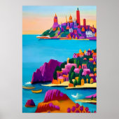 Eine kleine Stadt direkt am Meer | AI Art Poster (Vorne)