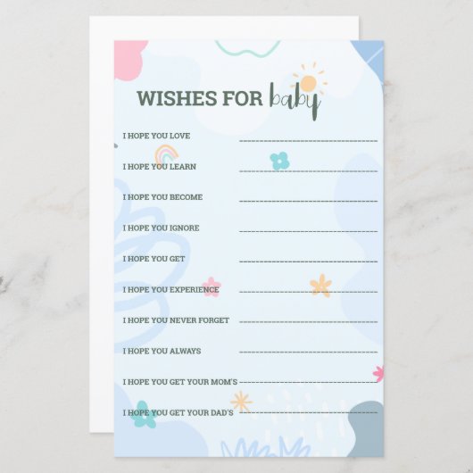 Eine kleine Süsse Baby Shower Games Predication (Vorne/Hinten)