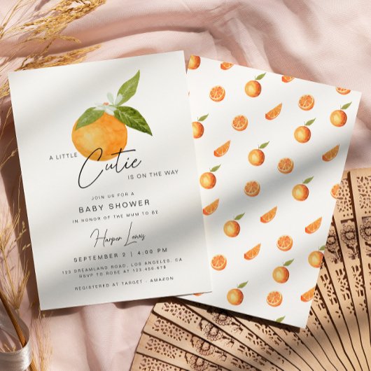 Eine kleine Süsse Babydusche Orangen Einladung