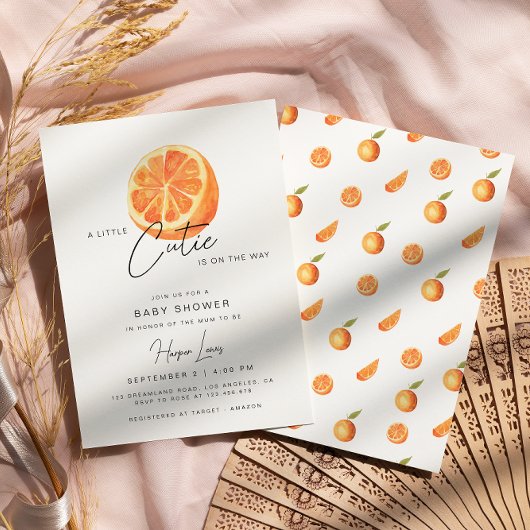 Eine kleine Süsse Babydusche Orangen Einladung