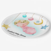 Eine kleine, süße Babydusche Pappteller (Schrägansicht)