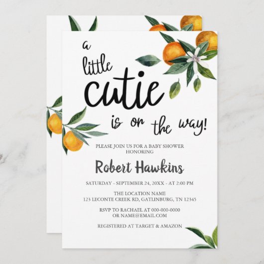 Eine kleine Süsse befindet sich auf der Way Baby D Einladung (Vorne/Hinten)