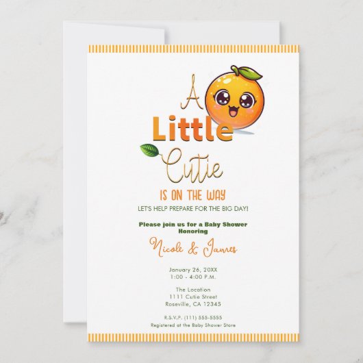 Eine kleine Süsse befindet sich auf der Way Orange Einladung (Vorderseite)