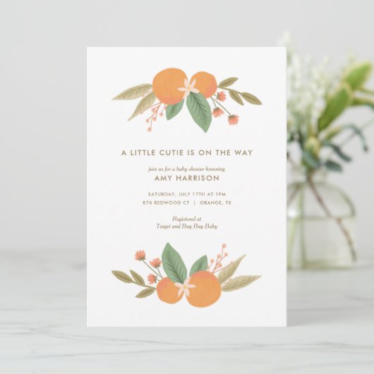 Eine kleine Süsse befindet sich auf der Way Orange Einladung (Stehend Vorderseite)