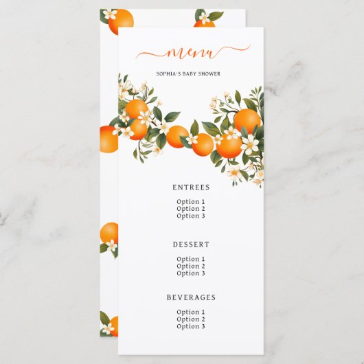 Eine kleine Süsse befindet sich auf der Way Orange Menükarte (Vorne/Hinten)