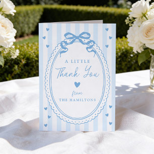 Eine kleine süße blaue Schleife Baby Shower Dankeskarte
