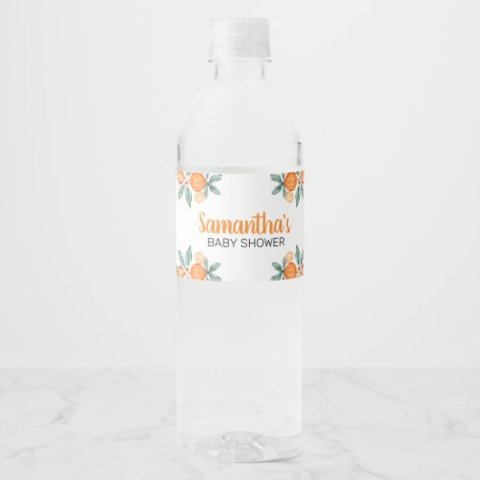 Eine kleine Süsse botanische Orangen Babydusche Wasserflaschenetikett (Vorderseite)
