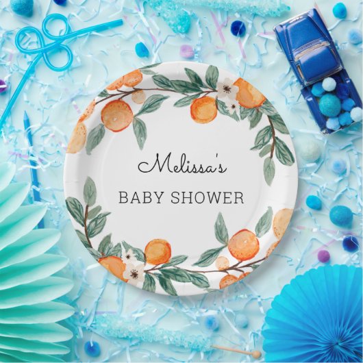 Eine kleine Süsse Citrus Baby Dusche Pappteller (Party)