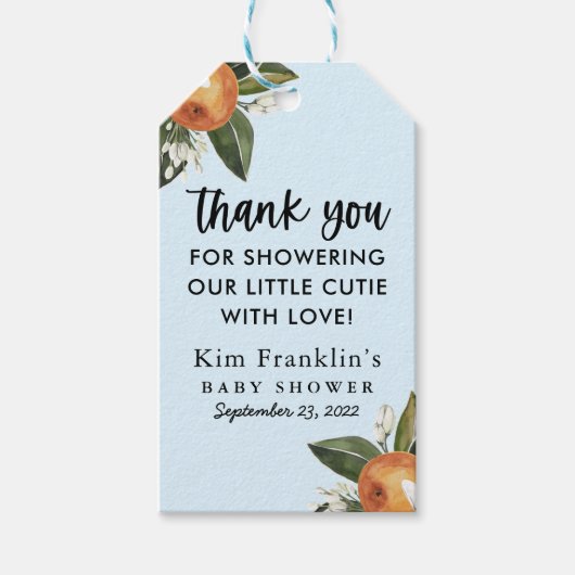 Eine kleine Süsse Clementine BABY SHOWER Gefallen  Geschenkanhänger (Vorderseite)