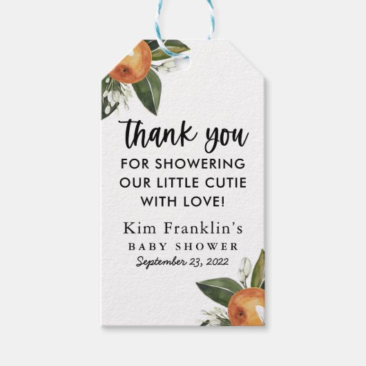 Eine kleine Süsse Clementine BABY SHOWER Gefallen  Geschenkanhänger (Vorderseite)