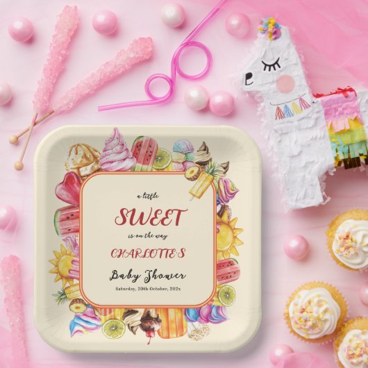 Eine kleine süße Dusche ist auf dem Weg zur Eiscre Pappteller (Party)