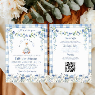 Eine kleine süße Gans Blaue Gingham-Alles-in-Einem Einladung