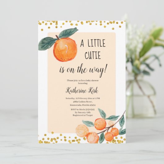 Eine kleine Süsse ist auf dem Weg Baby Dusche Einladung (Stehend Vorderseite)