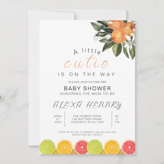 Eine kleine Süsse ist auf dem Weg Zitrusbrunnen Du Einladung (Vorderseite)