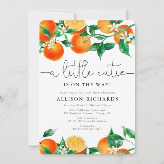 Eine kleine Süsse ist auf dem Weg Zitrusbrunnen Du Einladung (Vorderseite)