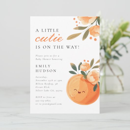 Eine kleine Süsse ist auf dem Weg zur Citrus Baby Einladung (Stehend Vorderseite)