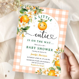 Eine kleine Süsse ist unterwegs! Babydusche Orange Einladung