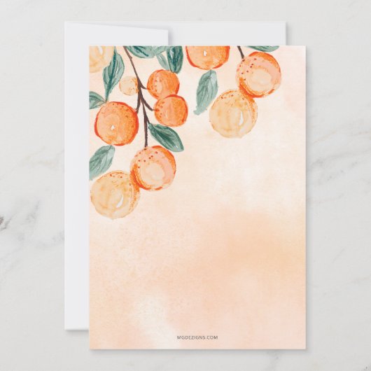 Eine kleine Süsse ist unterwegs mit einer orangefa Einladung (Rückseite)