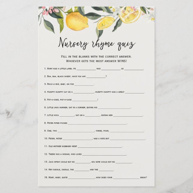 Eine kleine Süsse Kinderzimmer Rhyme Quiz Babydusc (Vorderseite)