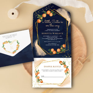 Eine kleine süße Mandarine Orange Marine Baby-Part All In One Einladung