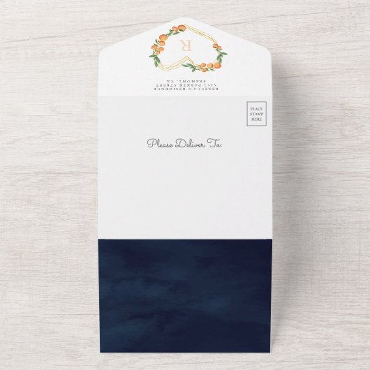 Eine kleine Süsse Mandarine Orange Navy Kinderdusc All In One Einladung (Außenbereich)