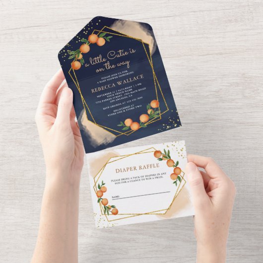 Eine kleine Süsse Mandarine Orange Navy Kinderdusc All In One Einladung (Abreißen)