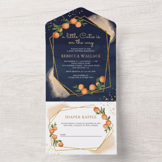 Eine kleine Süsse Mandarine Orange Navy Kinderdusc All In One Einladung (Innen Boden)