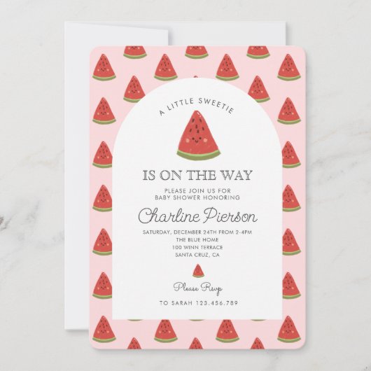 Eine kleine süße Melone ist auf dem Weg zur Babydu Einladung (Vorderseite)