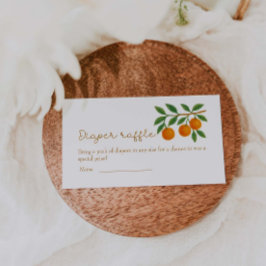 Eine kleine Süsse Orange Baby Dusche Windeln Raffl Begleitkarte