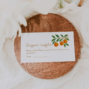 Eine kleine Süsse Orange Baby Dusche Windeln Raffl Begleitkarte